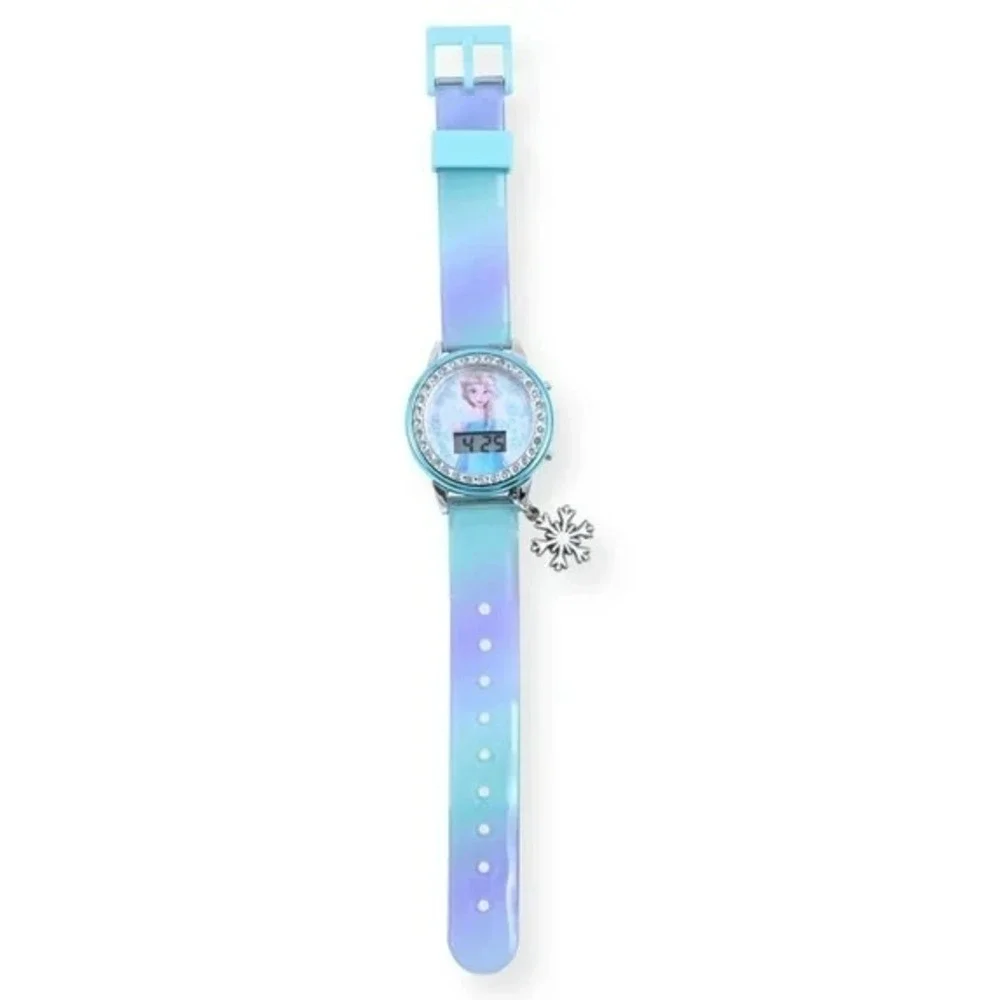 Disney Frozen Girls Flashing LCD Watch Set Blue Ombre w/ Bracelet & Hair Accesso